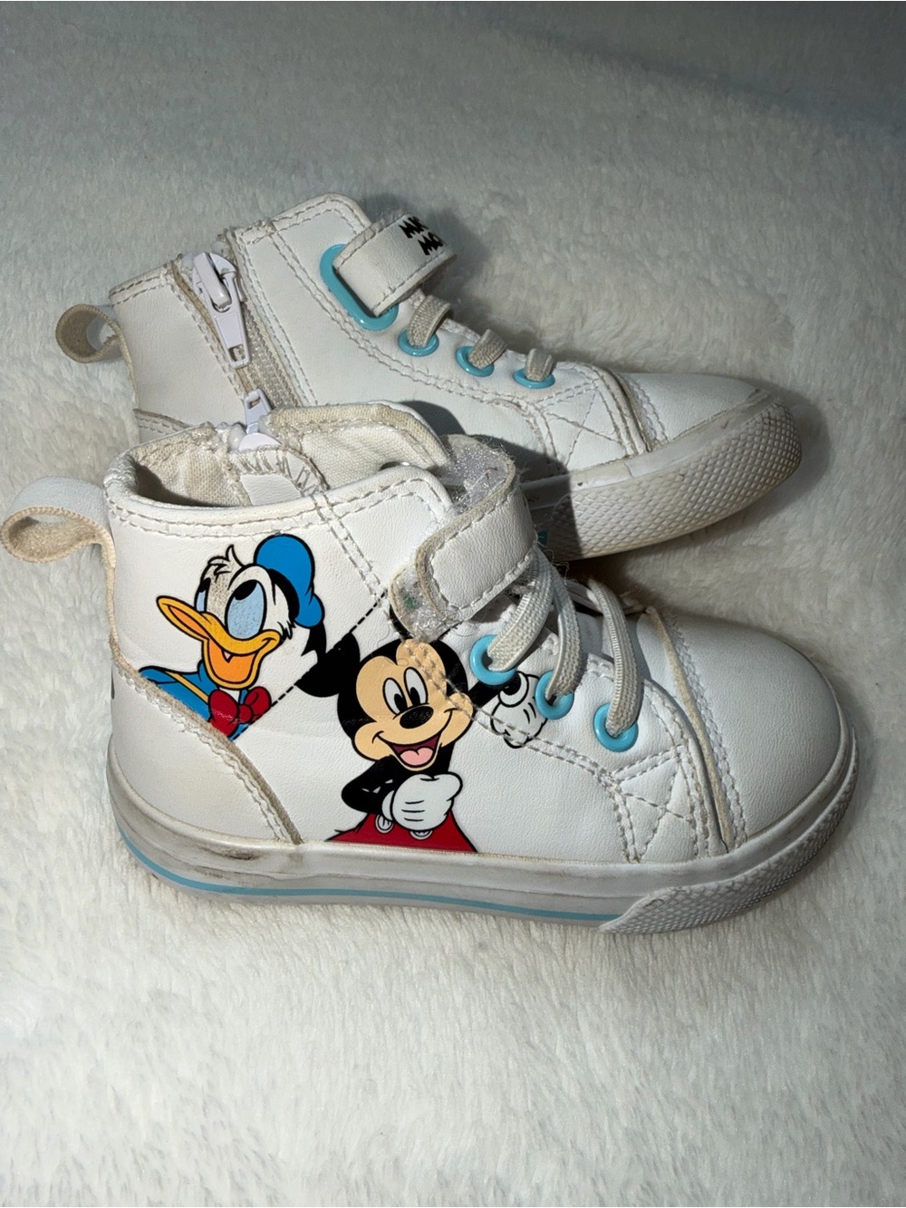 Zara White High-Top Sneakers with Mickey & Donald Graphics